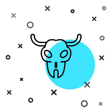 Beyaz arka planda siyah çizgili Bufalo kafatası ikonu var. Rastgele dinamik şekiller. Vektör İllüstrasyonu