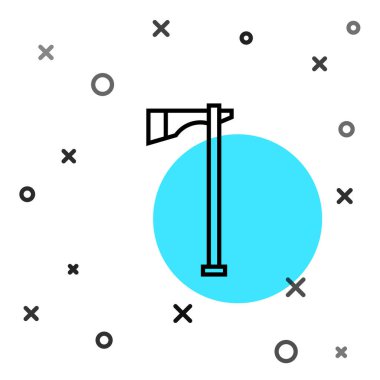 Beyaz arka planda izole edilmiş siyah çizgi Amerikan Tomahawk balta ikonu. Rastgele dinamik şekiller. Vektör İllüstrasyonu