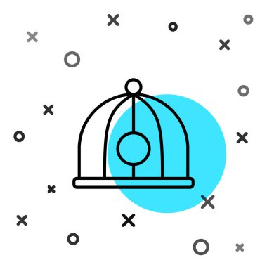 Beyaz arka planda siyah çizgili Çin şapkası simgesi var. Rastgele dinamik şekiller. Vektör İllüstrasyonu