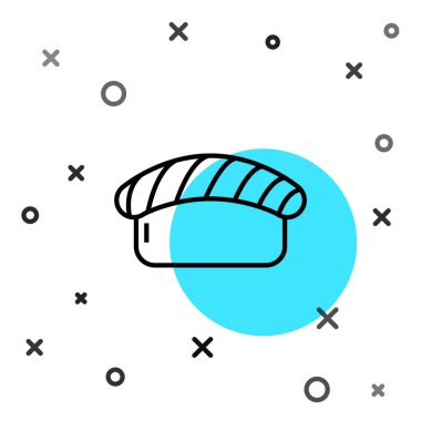 Siyah çizgi suşi simgesi beyaz arkaplanda izole edildi. Geleneksel Japon yemekleri. Rastgele dinamik şekiller. Vektör İllüstrasyonu