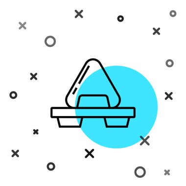 Kesme tahtası simgesindeki siyah çizgi suşisi beyaz arkaplanda izole edilmiş. Tahtada Asya yemeği suşisi. Rastgele dinamik şekiller. Vektör İllüstrasyonu