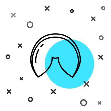 Beyaz arka planda siyah çizgi Çin fal kurabiyesi ikonu var. Geleneksel Asya. Rastgele dinamik şekiller. Vektör İllüstrasyonu