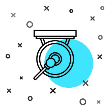 Black line Gong musical percussion instrument circular metal disc and hammer icon isolated on white background. Random dynamic shapes. Vector Illustration vector