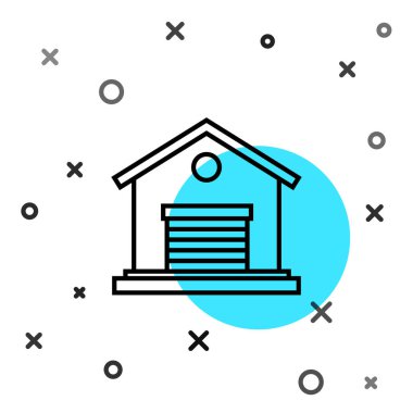 Beyaz arka planda siyah çizgi Depo simgesi izole edildi. Rastgele dinamik şekiller. Vektör İllüstrasyonu