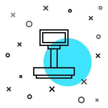 Siyah çizgi Ölçek simgesi beyaz arkaplanda izole edildi. Lojistik ve teslimat. Dağıtım paketinin ağırlığı bir ölçekte. Rastgele dinamik şekiller. Vektör İllüstrasyonu