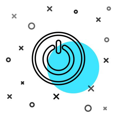 Beyaz arkaplanda siyah çizgi güç simgesi izole edildi. Başlat işareti. Rastgele dinamik şekiller. Vektör İllüstrasyonu