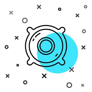 Siyah çizgi Stereo hoparlör simgesi beyaz arkaplanda izole edildi. Ses sistemi hoparlörleri. Müzik ikonu. Müzikal sütun hoparlörü. Rastgele dinamik şekiller. Vektör İllüstrasyonu