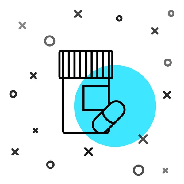 Μαύρη Γραμμή Μπουκάλι Φάρμακο Και Χάπια Εικονίδιο Απομονώνονται Λευκό Φόντο — Διανυσματικό Αρχείο