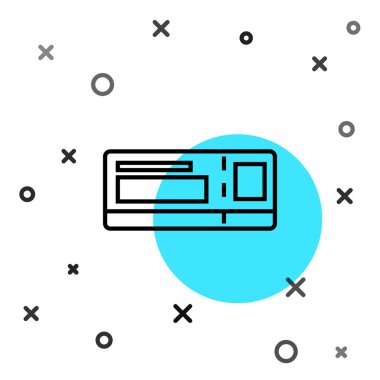 Siyah çizgi seyahat bileti ikonu beyaz arka planda izole edildi. Tren, gemi, uçak, tramvay, otobüs. Seyahat servisi konsepti. Rastgele dinamik şekiller. Vektör İllüstrasyonu