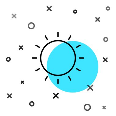 Siyah çizgi Sun simgesi beyaz arkaplanda izole edildi. Yaz sembolü. Güneşli bir gün. Rastgele dinamik şekiller. Vektör İllüstrasyonu