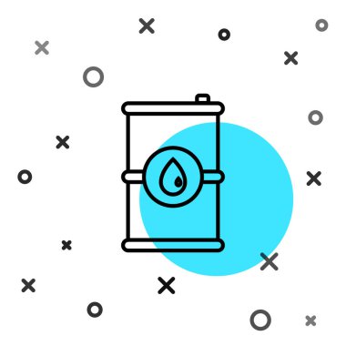 Beyaz arka planda siyah çizgi varil yağı ikonu izole edildi. Rastgele dinamik şekiller. Vektör İllüstrasyonu