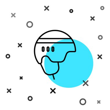 Beyaz arka planda siyah çizgi hokey başlığı simgesi izole edildi. Rastgele dinamik şekiller. Vektör İllüstrasyonu