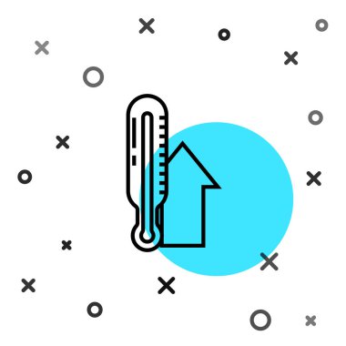 Siyah çizgi Meteoroloji termometresi beyaz arka planda izole edilmiş ikonu ölçüyor. Termometre termometresi sıcak ya da soğuk hava gösteriyor. Rastgele dinamik şekiller. Vektör İllüstrasyonu