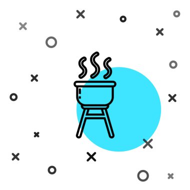 Siyah çizgi ızgara ikonu beyaz arka planda izole edildi. Barbekü ızgara partisi. Rastgele dinamik şekiller. Vektör İllüstrasyonu