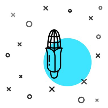 Beyaz arkaplanda siyah çizgi mısır simgesi izole edildi. Rastgele dinamik şekiller. Vektör İllüstrasyonu