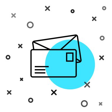 Siyah çizgi Zarf simgesi beyaz arkaplanda izole edildi. E- posta mektup sembolü. Rastgele dinamik şekiller. Vektör İllüstrasyonu