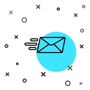 Beyaz arkaplanda siyah çizgi ekspres zarf simgesi izole edildi. E- posta mektup sembolü. Rastgele dinamik şekiller. Vektör İllüstrasyonu