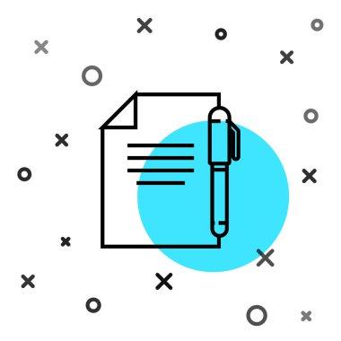 Siyah çizgi Belgesi ve kalem simgesi beyaz arkaplanda izole edildi. Dosya simgesi. Kontrol listesi simgesi. İş konsepti. Rastgele dinamik şekiller. Vektör İllüstrasyonu