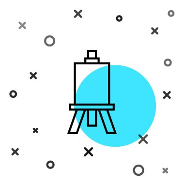 Siyah çizgi ahşap sehpa ya da beyaz arka planda izole edilmiş resim tahtası simgesi. Rastgele dinamik şekiller. Vektör İllüstrasyonu