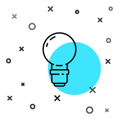 Fikir ikonu kavramına sahip siyah çizgi ampulü beyaz arkaplanda izole edildi. Enerji ve fikir sembolü. İlham konsepti. Rastgele dinamik şekiller. Vektör İllüstrasyonu