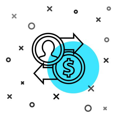 Siyah Hat İş Terfi Para Takas ikonu beyaz arka planda izole. Başarı, başarı, motivasyon iş sembolü, büyüme. Rastgele dinamik şekiller. Vektör İllüstrasyonu