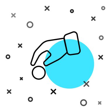 Siyah Çizgili El, beyaz arka planda izole edilmiş kumarhane fişleri simgesini tutuyor. Kumarhane kumarı. Rastgele dinamik şekiller. Vektör İllüstrasyonu