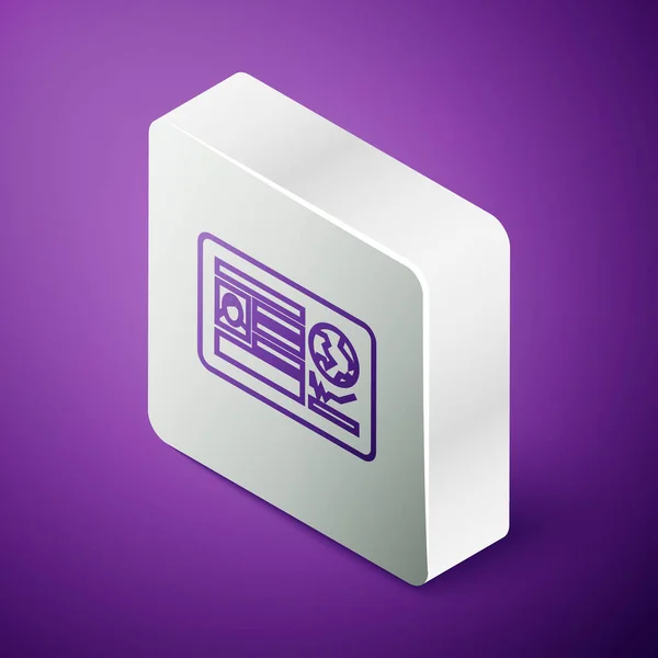 Isometrische Linie Reisepass Mit Visa Stempel Symbol Auf Violettem Hintergrund — Stockvektor