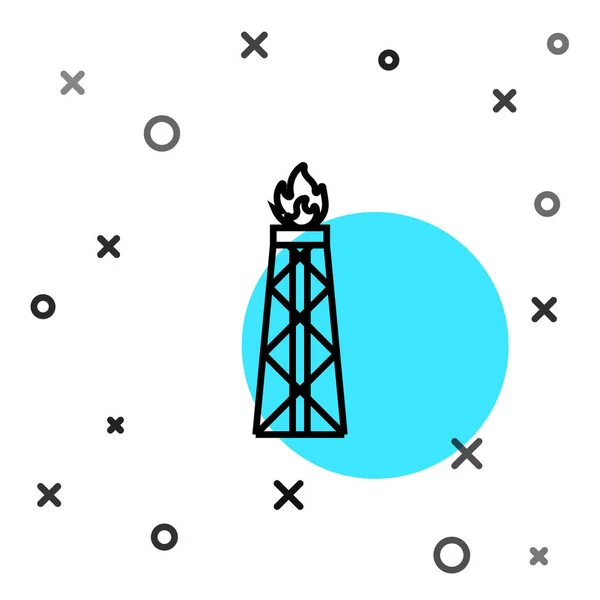 Ligne Noire Appareil Pétrolier Avec Icône Feu Isolé Sur Fond — Image vectorielle