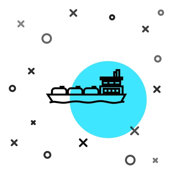 Black Line Öltanker Schiff Symbol Isoliert Auf Weißem Hintergrund Zufällige — Stockvektor