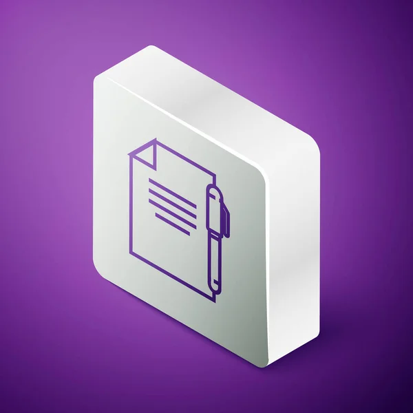 Isometric Line Document Pen Icon Isolated Purple Background File Icon — Stock Vector