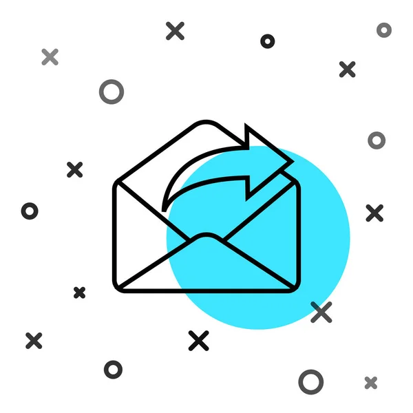 Zwarte Lijn Uitgaand Mail Icoon Geïsoleerd Witte Achtergrond Envelop Symbool — Stockvector