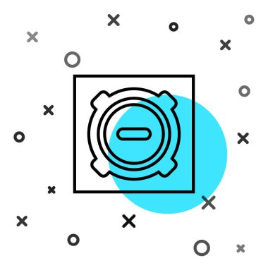 Beyaz arkaplanda siyah çizgi kanalizasyon kapağı simgesi izole edildi. Rastgele dinamik şekiller. Vektör İllüstrasyonu