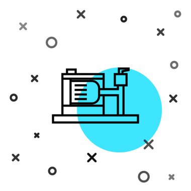 Siyah çizgi elektrikli su pompası ikonu beyaz arkaplanda izole edildi. Rastgele dinamik şekiller. Vektör İllüstrasyonu