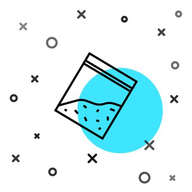 Siyah çizgili plastik torba beyaz arka planda izole edilmiş uyuşturucu ikonu. Sağlık tehlikesi. Rastgele dinamik şekiller. Vektör İllüstrasyonu