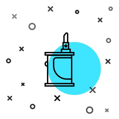 Siyah çizgi Elektronik sigara ikonu beyaz arkaplanda izole edilmiş. Tüttürme aleti. Buharlaştırıcı Cihaz. Rastgele dinamik şekiller. Vektör İllüstrasyonu