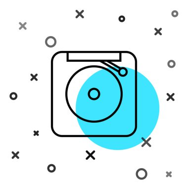 Siyah çizgi alarm zili simgesi beyaz arkaplanda izole edildi. Yangın alarmı. Servis zili, el zili işareti, uyarı sembolü. Rastgele dinamik şekiller. Vektör İllüstrasyonu