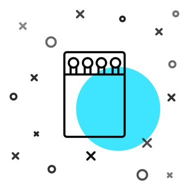 Siyah çizgi kibrit kutusunu aç ve beyaz arkaplanda izole edilmiş simgeyle eşleştir. Rastgele dinamik şekiller. Vektör İllüstrasyonu