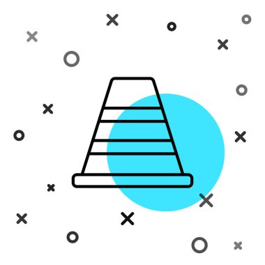 Beyaz arka planda siyah çizgi trafik konisi simgesi izole edildi. Rastgele dinamik şekiller. Vektör İllüstrasyonu