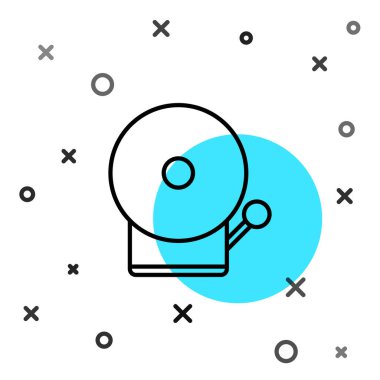 Siyah çizgi alarm zili simgesi beyaz arkaplanda izole edildi. Yangın alarmı. Servis zili, el zili işareti, uyarı sembolü. Rastgele dinamik şekiller. Vektör İllüstrasyonu