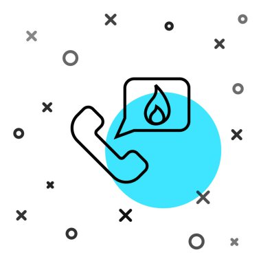 Beyaz arka planda 911 'i arayan siyah hat telefonu izole edildi. Polis, ambulans, itfaiye, çağrı, telefon. Rastgele dinamik şekiller. Vektör İllüstrasyonu