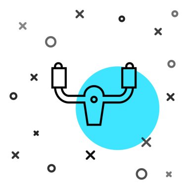 Siyah çizgili uçak dümen ikonu beyaz arka planda izole edildi. Uçak kontrol tekerleği. Rastgele dinamik şekiller. Vektör İllüstrasyonu