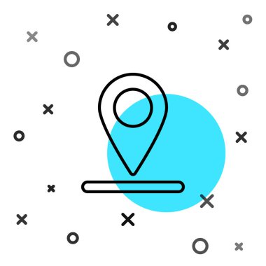 Siyah çizgi harita pin simgesi beyaz arkaplanda izole edildi. Navigasyon, işaret, konum, harita, GPS, yön, yer, pusula, arama konsepti. Rastgele dinamik şekiller. Vektör İllüstrasyonu