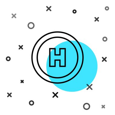 Siyah çizgi helikopter iniş pisti simgesi beyaz arka planda izole edildi. Helikopter pisti, alan, platform, H harfi. Rastgele dinamik şekiller. Vektör İllüstrasyonu