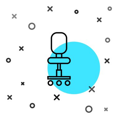 Beyaz arka planda siyah çizgi ofis koltuğu simgesi izole edildi. Rastgele dinamik şekiller. Vektör İllüstrasyonu