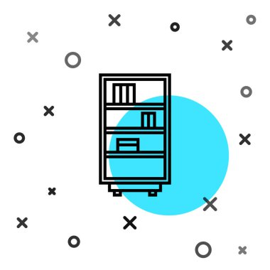 Siyah çizgi kitaplık simgesi beyaz arkaplanda izole edildi. Rastgele dinamik şekiller. Vektör İllüstrasyonu