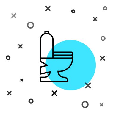 Siyah çizgi tuvalet klozeti ikonu beyaz arka planda izole edilmiş. Rastgele dinamik şekiller. Vektör İllüstrasyonu