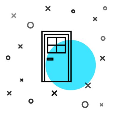 Siyah çizgi kapalı kapı simgesi beyaz arkaplanda izole edildi. Rastgele dinamik şekiller. Vektör İllüstrasyonu