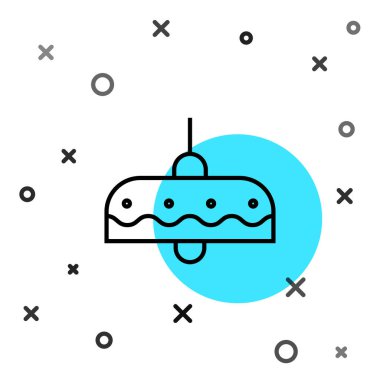 Siyah çizgi Chandelier simgesi beyaz arkaplanda izole edildi. Rastgele dinamik şekiller. Vektör İllüstrasyonu