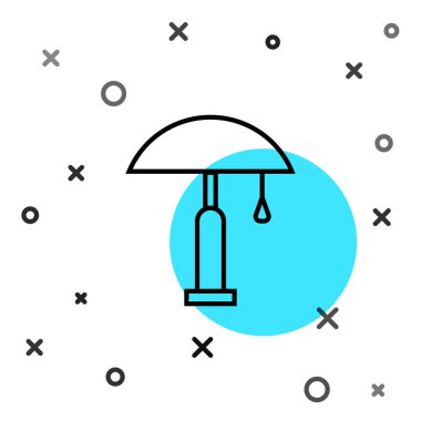 Beyaz arkaplanda siyah çizgi masa lambası simgesi izole edildi. Rastgele dinamik şekiller. Vektör İllüstrasyonu