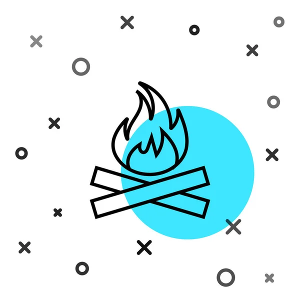 Schwarze Linie Lagerfeuer Symbol Isoliert Auf Weißem Hintergrund Brennendes Feuer — Stockvektor